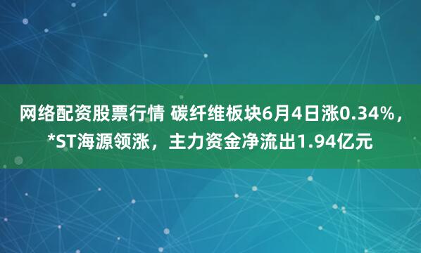 网络配资股票行情 碳纤维板块6月4日涨0.34%，*ST海源领涨，主力资金净流出1.94亿元
